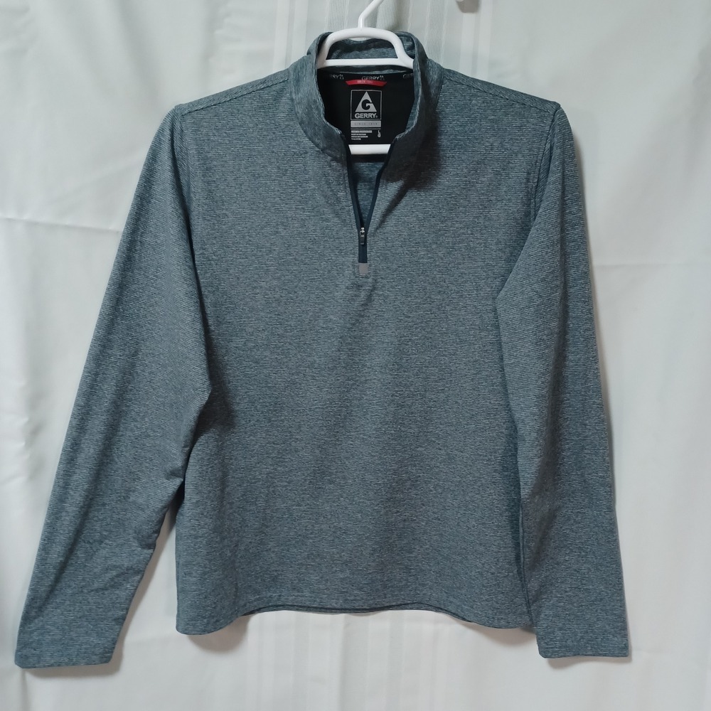 Gerry Mens Large Blue Gray Heathered Quarter Zip Pullover Long Sleeve Shirt L